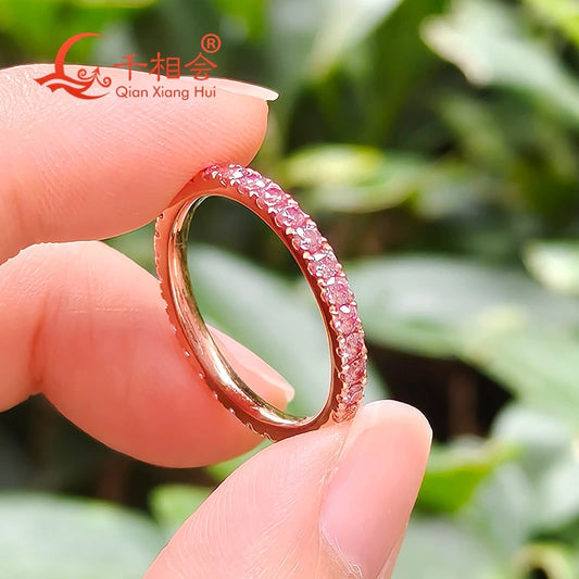 Pink Color 2mm round Moissanite Full Eternity Ring Band yellow / Rose Gold plated S925 Silver Diamond Engagement jewelry