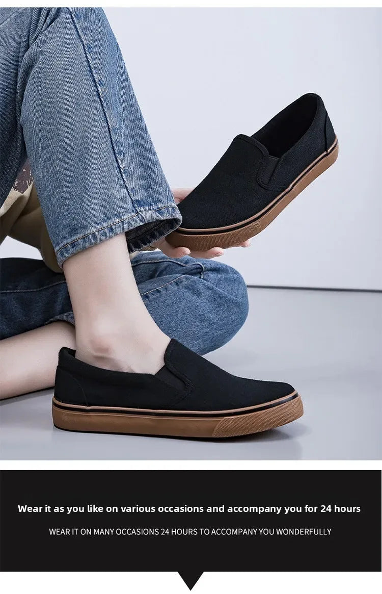 Hand-Painted Canvas Shoes Elastic Unisex Spring 2025 Style Korean Version Flat Heel Breathable Cotton Lined All-Season Footwear