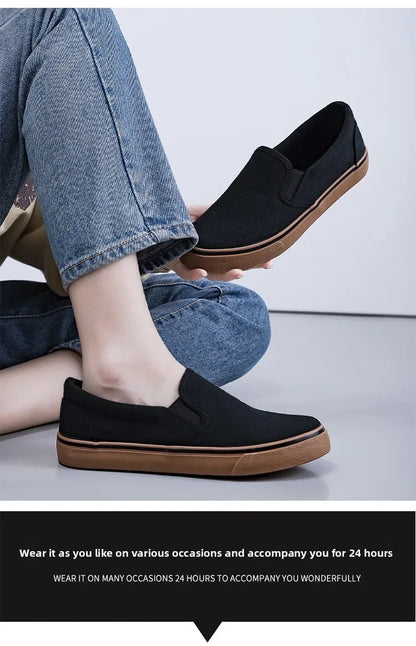 Hand-Painted Canvas Shoes Elastic Unisex Spring 2025 Style Korean Version Flat Heel Breathable Cotton Lined All-Season Footwear