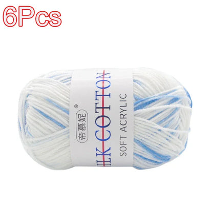 6Pcs Dyed Milk Sweet Soft Cotton Crochet Wool Yarn Thick Yarn Fiber Hand Knitting Wool Crochet Yarn Threads for DIY Sweater
