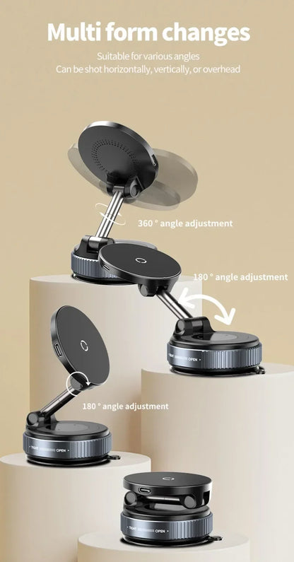 360° Rotation Vacuum Suction Cup For iPhone 12-17 Series Fast Charging Super Strong Magnetic Car Wireless Charger Phone Holder