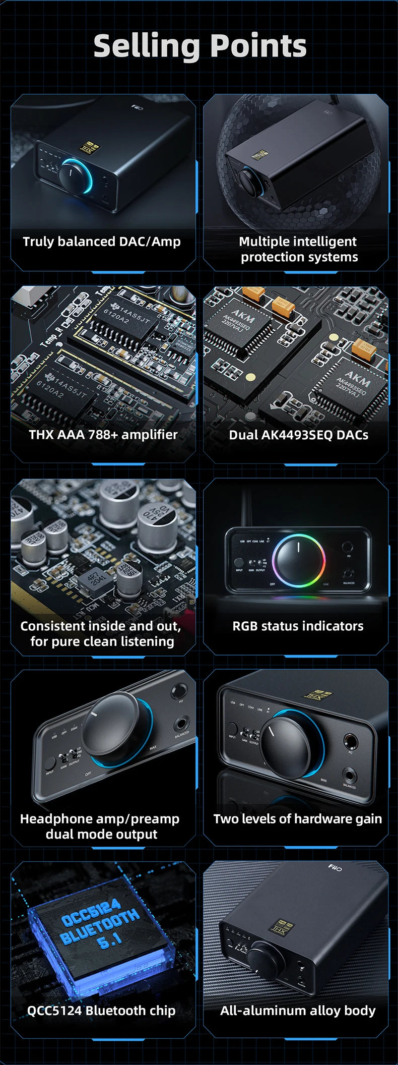 FiiO K7/K7BT  Balanced HiFi DAC Headphone Amplifier AK4493S*2, XMOS XU208 PCM384kHz DSD256,USB/Optical/Coaxial/RCA Inputs