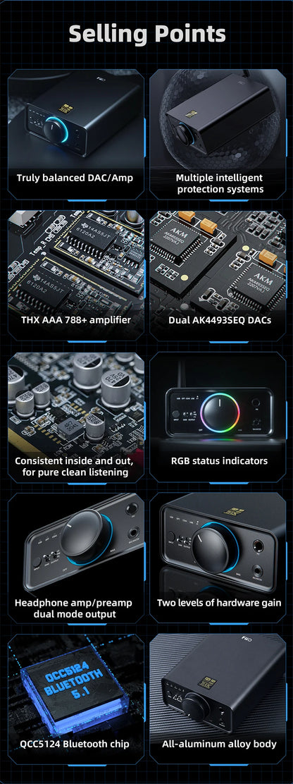 FiiO K7/K7BT  Balanced HiFi DAC Headphone Amplifier AK4493S*2, XMOS XU208 PCM384kHz DSD256,USB/Optical/Coaxial/RCA Inputs