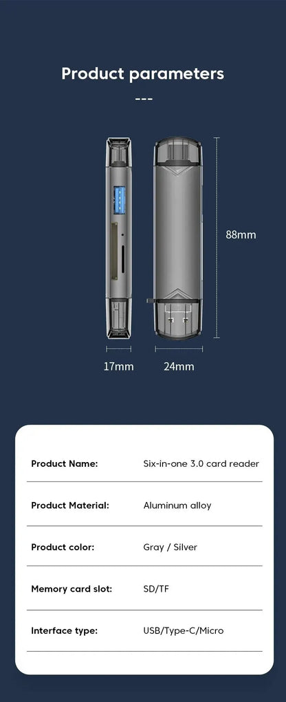 6 In 1 Multifunction Usb 3.0 Card Reader U Disk Type C/Micro Usb/Tf/Sd Flash Drive Memory Card Reading Adapter Phone Accessories