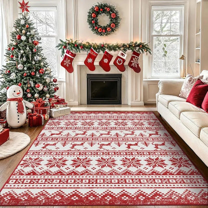 Merry Christmas Holiday Rug All-Over Living Room Carpet Festive Door Mat Washable Decorative Floor Decor for Xmas Beautiful Home