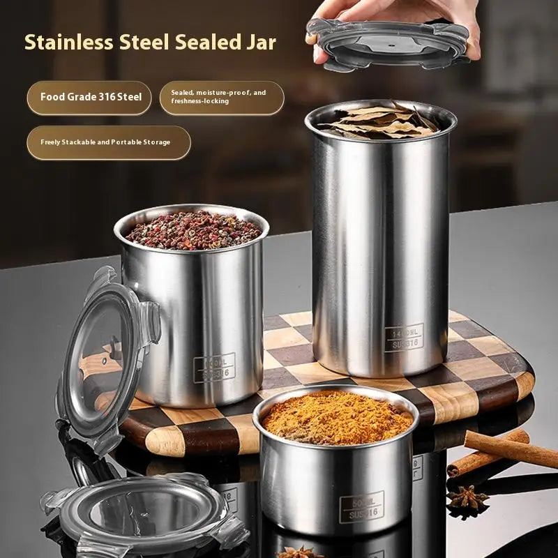 Stainless Steel Storage Jars Set 500/900/1400ml Sealed Containers Kitchen Organizer for Fresh Grain Vegetable Coffee