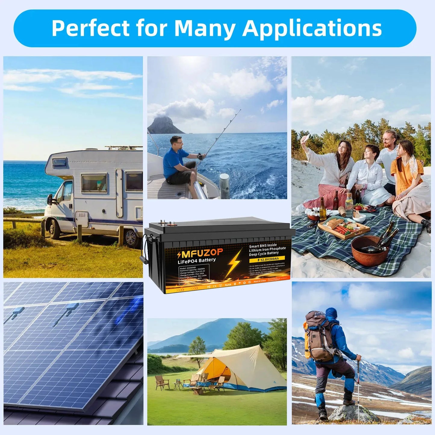 MFUZOP  12V 100Ah 200Ah 300Ah  LiFePO4 Battery Intelligent BMS System 1280Wh 2560Wh 3840Wh Deep Cycle for Solar Storage System