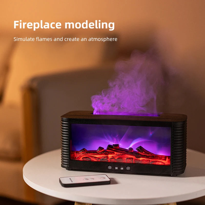 250ml Flame Fireplace Aroma Humidifier Colorful Light Aromatherapy Essential Oil Diffuser with Timed Auto Off for Home Bedroom