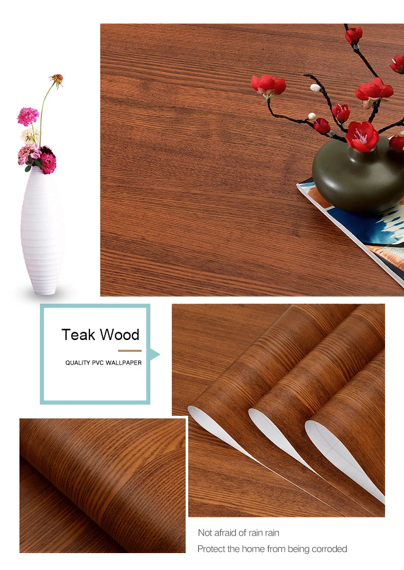 PVC Waterproof Self Adhesive Wallpaper Wall in Rolls Furniture Cabinets Vinyl Decorative Film Wood Grain Stickers For Home Decor