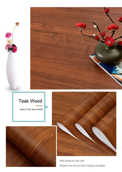 PVC Waterproof Self Adhesive Wallpaper Wall in Rolls Furniture Cabinets Vinyl Decorative Film Wood Grain Stickers For Home Decor