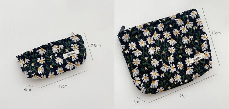 Cosmetic Bag Women Floral Makeup Case Organizer Korean Embroidery Cosmetic Pouch Travel Toiletry Bag Corduroy Canvas Beauty Case