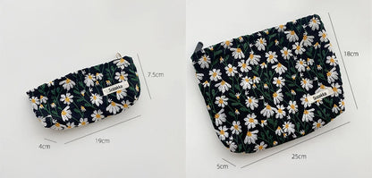 Cosmetic Bag Women Floral Makeup Case Organizer Korean Embroidery Cosmetic Pouch Travel Toiletry Bag Corduroy Canvas Beauty Case