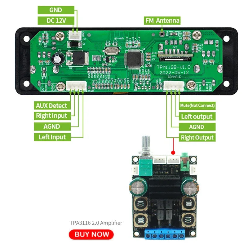 UNISIAN LCD Digital Audio Player Bluetooth MP3 Player Decoder Board 128*64 DOTS LCD USB SD BT FM Music Player Module TPM119B