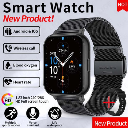 LIGE 2026 New Health Monitor 1.83" HD Screen Fitness SmartWatch Call Reminder Bluetooth Call Waterproof Smart watch Men Women