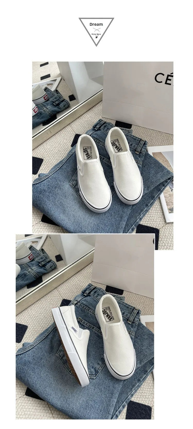 Women's Slip-On Canvas Shoes Summer 2026 Korean Style Student Flat Rubber Sole Wear-Resistant Low Cut Flat Heel Street Fashion