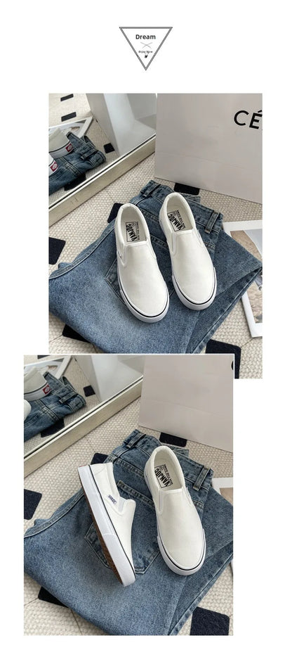 Women's Slip-On Canvas Shoes Summer 2026 Korean Style Student Flat Rubber Sole Wear-Resistant Low Cut Flat Heel Street Fashion