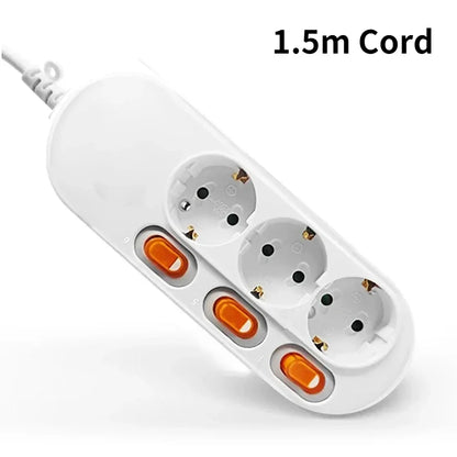 Melery Power Strip Surge Protection EU Plug Way Outlets Electrical Extension 16A Socket Independent Control Switches Schuko Cord