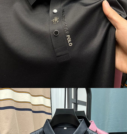 High End Brand New Summer Solid Color Silk Cotton High-quality Short Sleeved Polo Men's Fashionable Business Seamless Casual Top