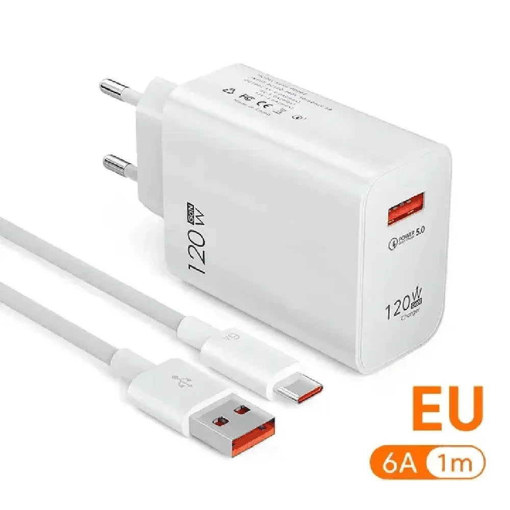 USB GaN 120W Charger Quick Charge 3.0 EU/US Plug Phone Charger Adapter Type C Wire For iPhone Samsung Xiaomi Huawei Fast Charger