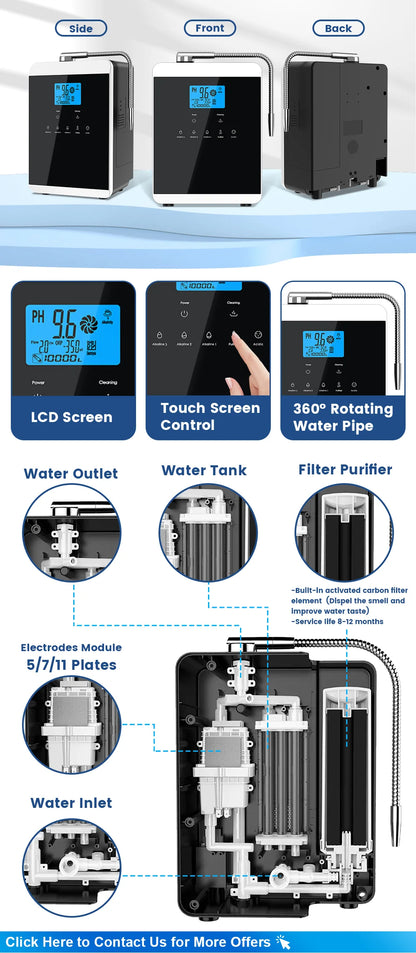 11 Plates Platinum Coating Alkaline Water Ionizer Machine Household PH 4.5~10.5 Alkaline Acid Water Ionizer for Home