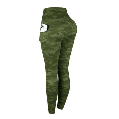 Women Camouflage Printing Leggings with Pockets High Waist Elastic Fitness Tights Outdoors Running Pants