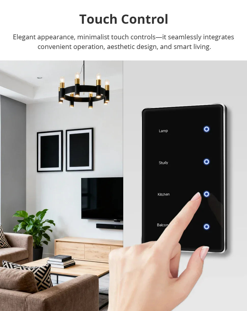 Zemismart Zigbee DIY Name Switch US Black Touch Panel Smart Display Screen Light Switch Work with Tuya Smart Life App