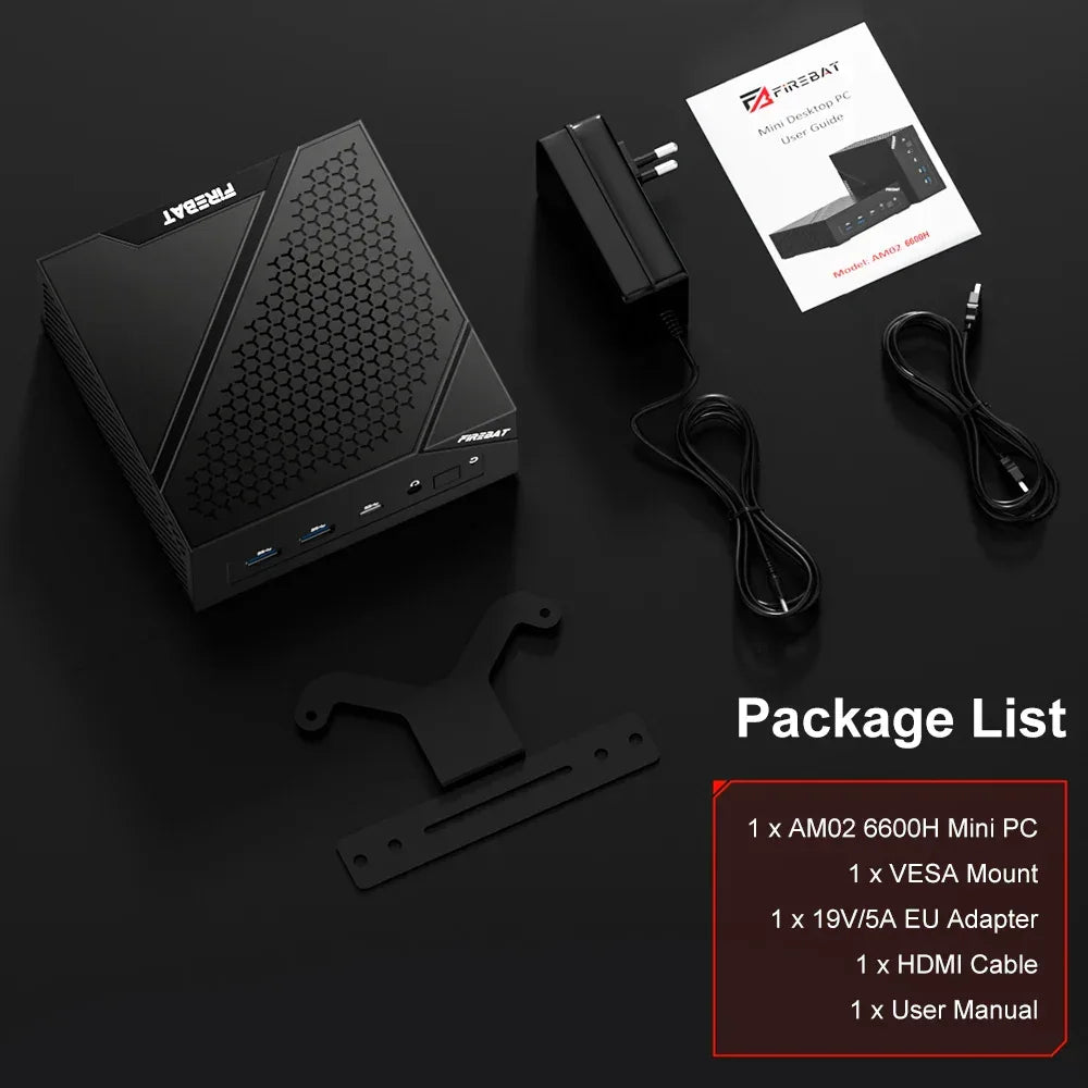 FIREBAT MINI PC AM02 AMD Ryzen 5 6600H 16GB DDR5 RAM 512GB SSD WIFI6 BT5.2 Windows11 Portable Desktop Computer Network port HDMI