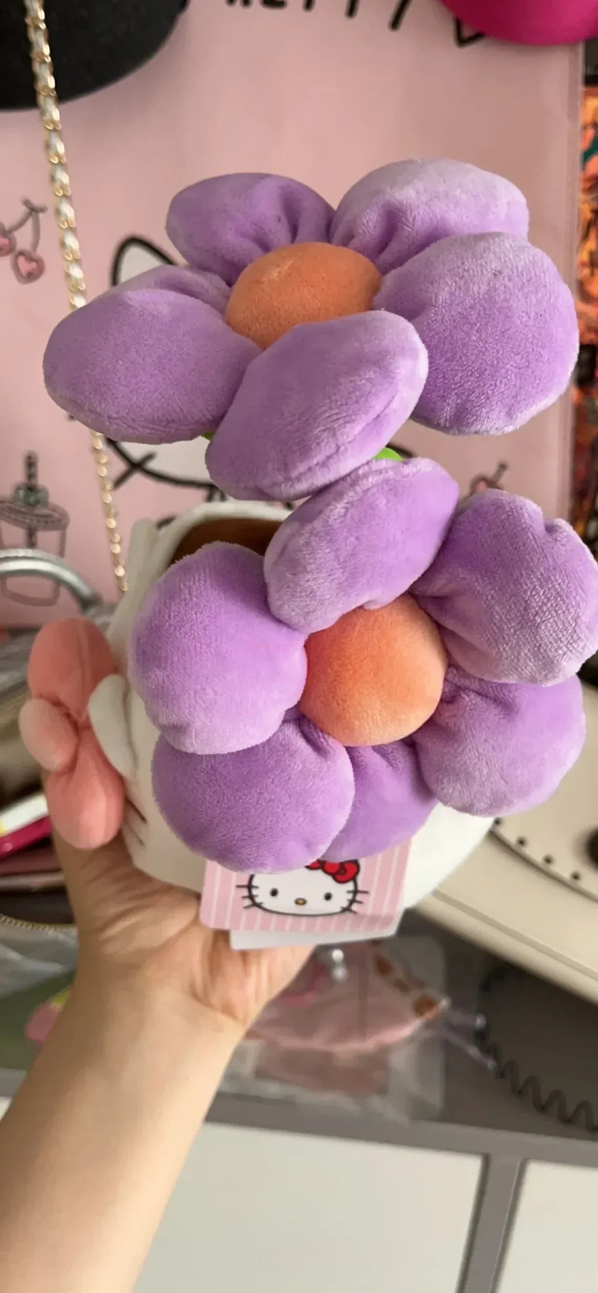 New Sanrio Kawaii HelloKitty Plushie Stuffed Potted Plant Orange Plush Doll KT Purple Flower Room Peluche Kid Christmas Gift