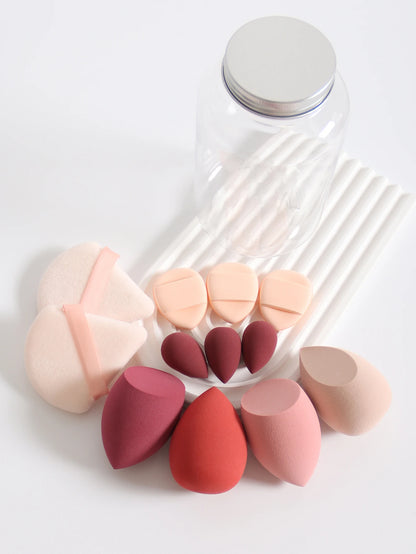 12Pcs Makeup Sponge Set with Storage Jar Latex-Free, Makeup Sponge Finger Puff, Dual-Use Wet & Dry Foundation Cosmetic Puffs