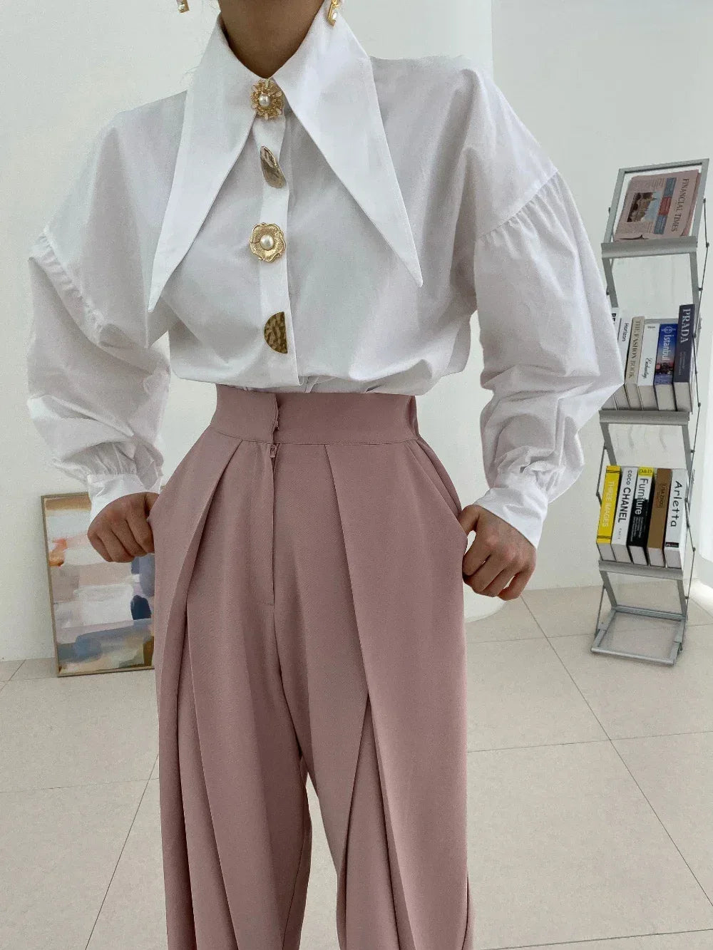 2025 Autumn Long Sleeve Women Shirt Fashion Spring Lanter Sleeve Blouses Office Lady Elegant Tops Casual Loose Clothing