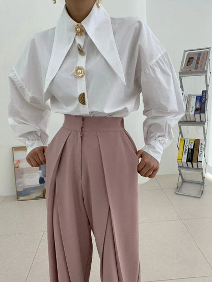 2025 Autumn Long Sleeve Women Shirt Fashion Spring Lanter Sleeve Blouses Office Lady Elegant Tops Casual Loose Clothing