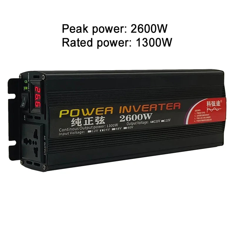 Inverter 12v 220v  For 110v  Pure Sine DC 12V 24V  Power 1000W 2000W 2600W Solar Car Inverters Single Digital Display Converter