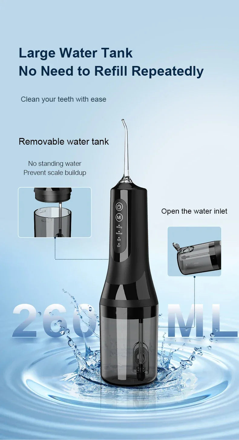 Professional wireless dental floss cleaner, 4 cleaning modes, portable rechargeable electric dental floss oral irrigator