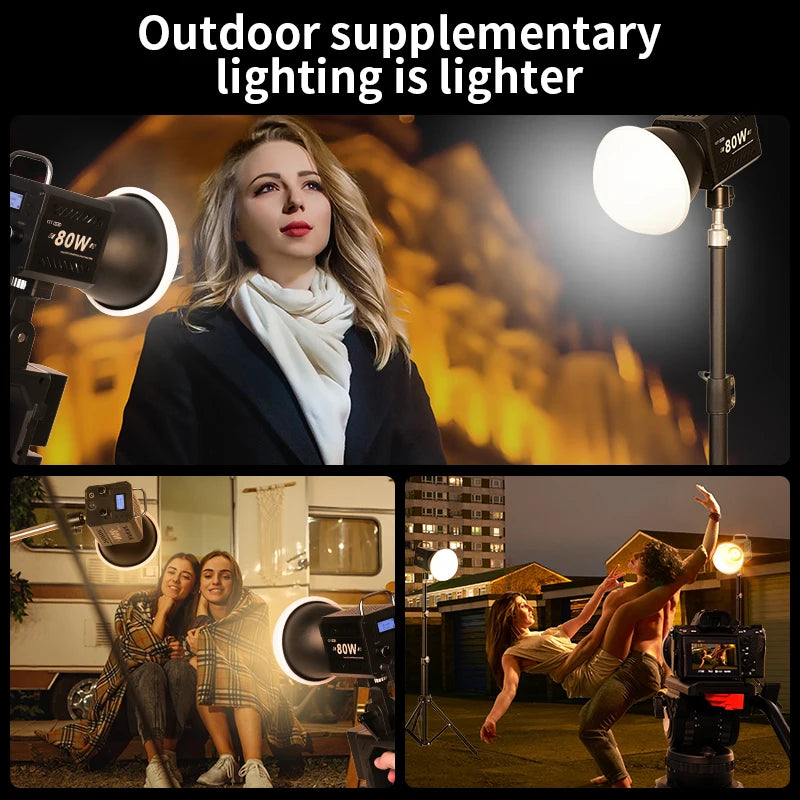 ZU80 COB camera light 80W LED fill light 2500K~6500K dual-color mini Bowens portable outdoor live lighting CRI≥96 TLCI≥97