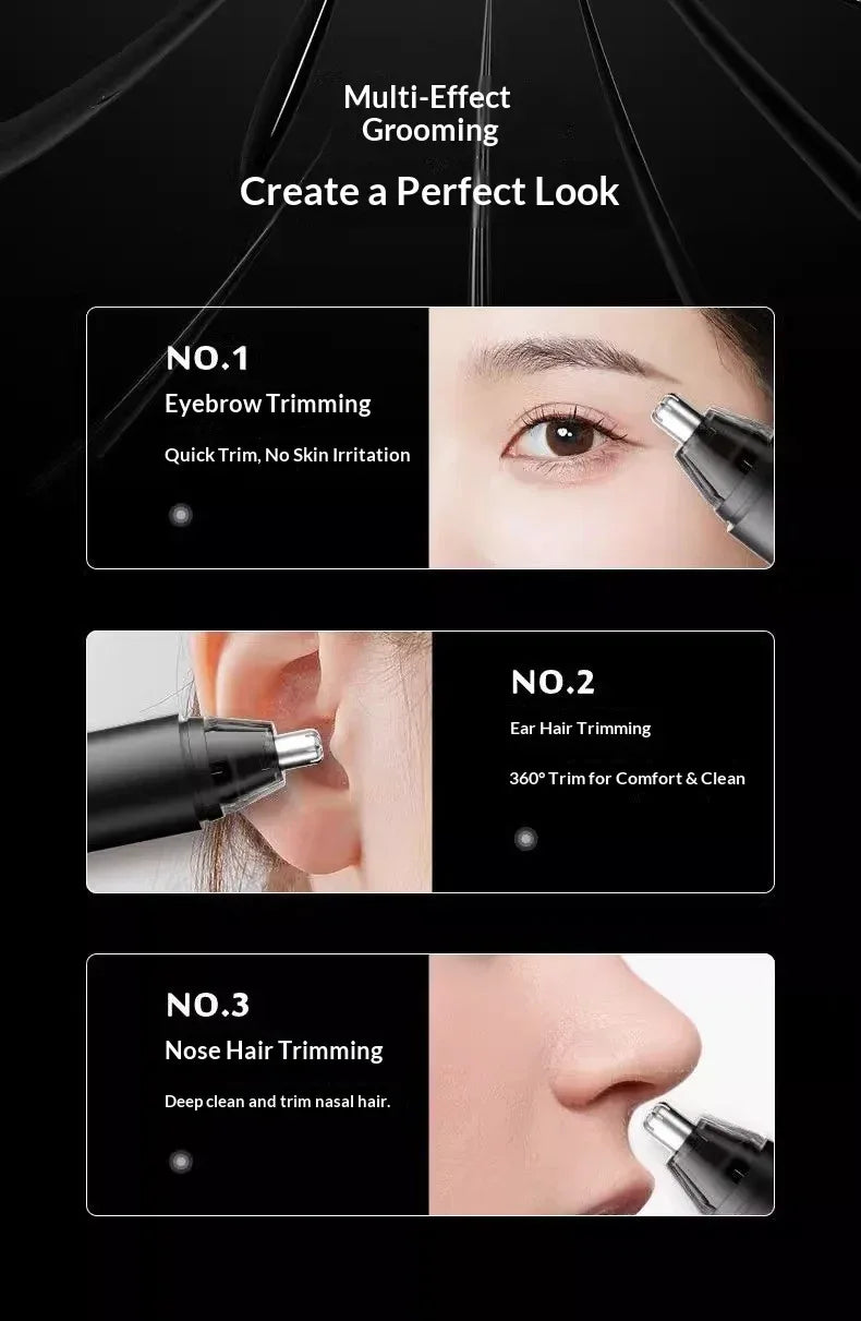 Mini Electric Nose & Facial Hair Trimmer Painless Safe for Men Women Ears Eyebrow Portable Waterproof Rechargeable Grooming