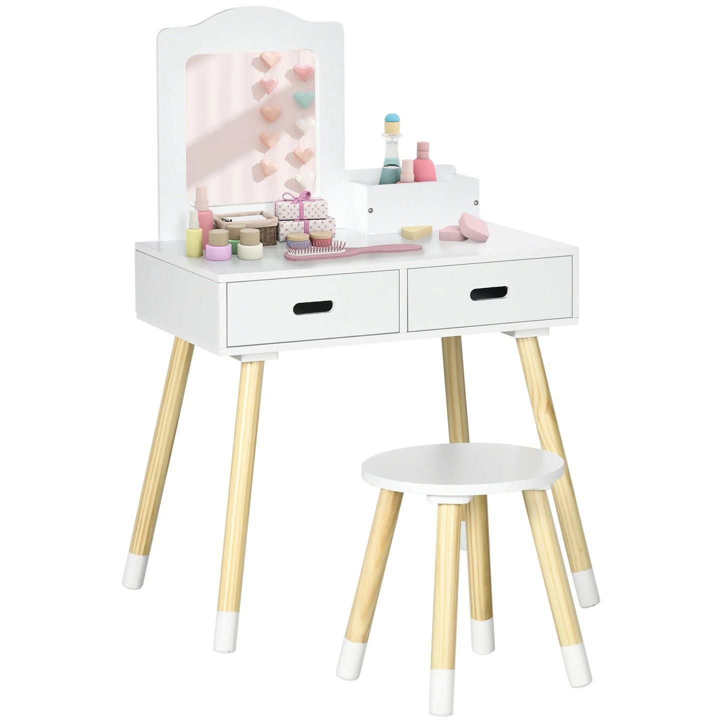 Zonekiz Dressing Table for Girls 3-6 Years Old with Stool and Mirror 60X40X95 cm White