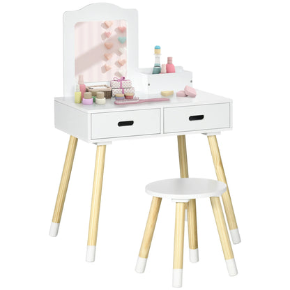 Zonekiz Dressing Table for Girls 3-6 Years Old with Stool and Mirror 60X40X95 cm White