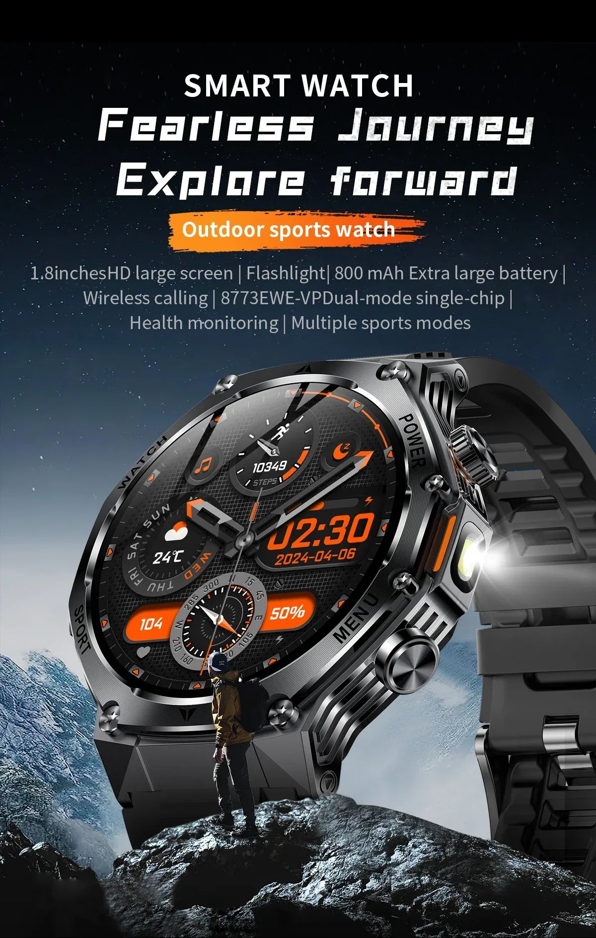 2026 800mAh Super Capacity Battery Adult Men Smart Watch 1.8-inch Large Screen Bluetooth Call IP68 Waterproof SmartWatch Sports