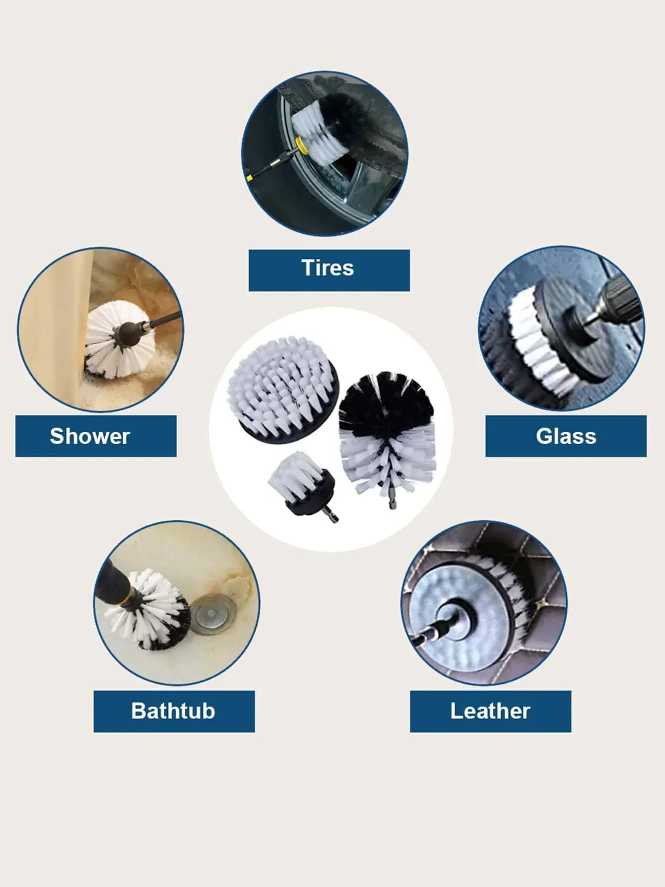 3Pcs/Set Electric Scrubber Brush Drill Brush Kit Plastic Round Cleaning Brush For Carpet Glass Car Tires Nylon Brushes