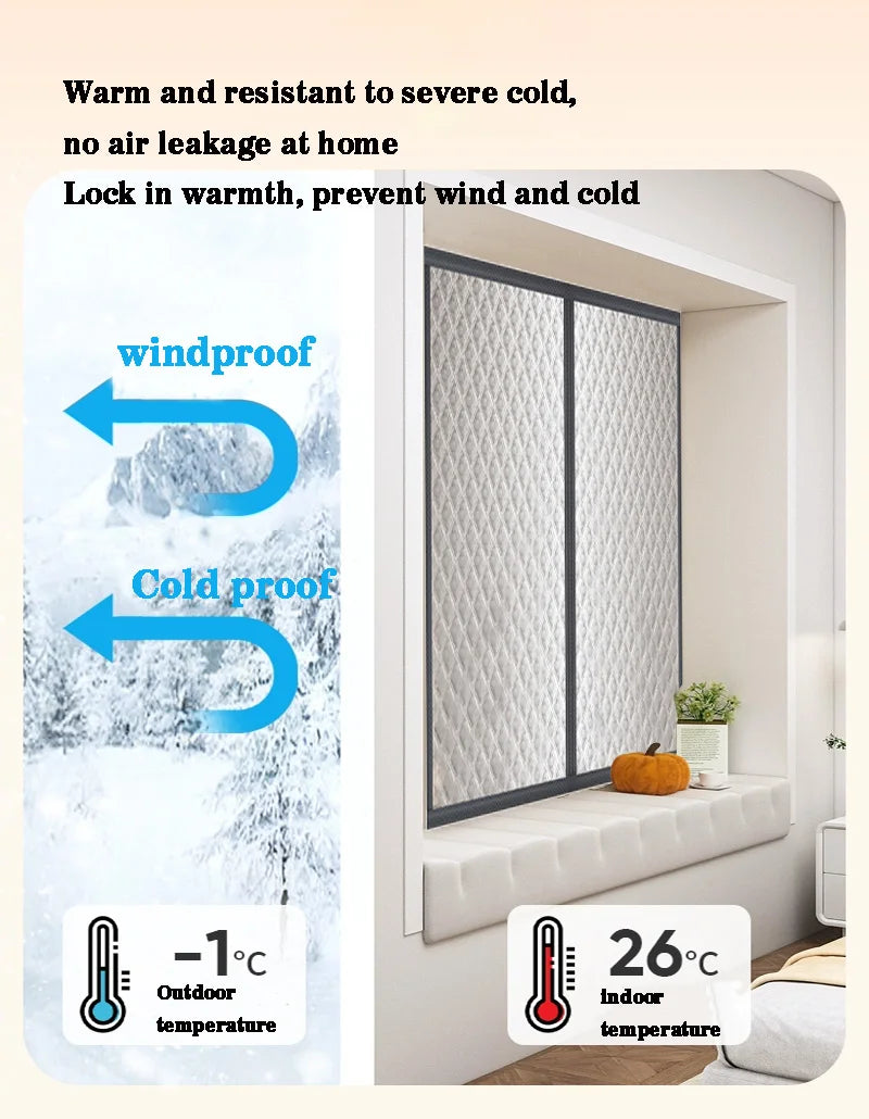 Window windproof, warm curtain, cold proof double-layer thick blackout curtain, soundproof cotton window, gray zipper style