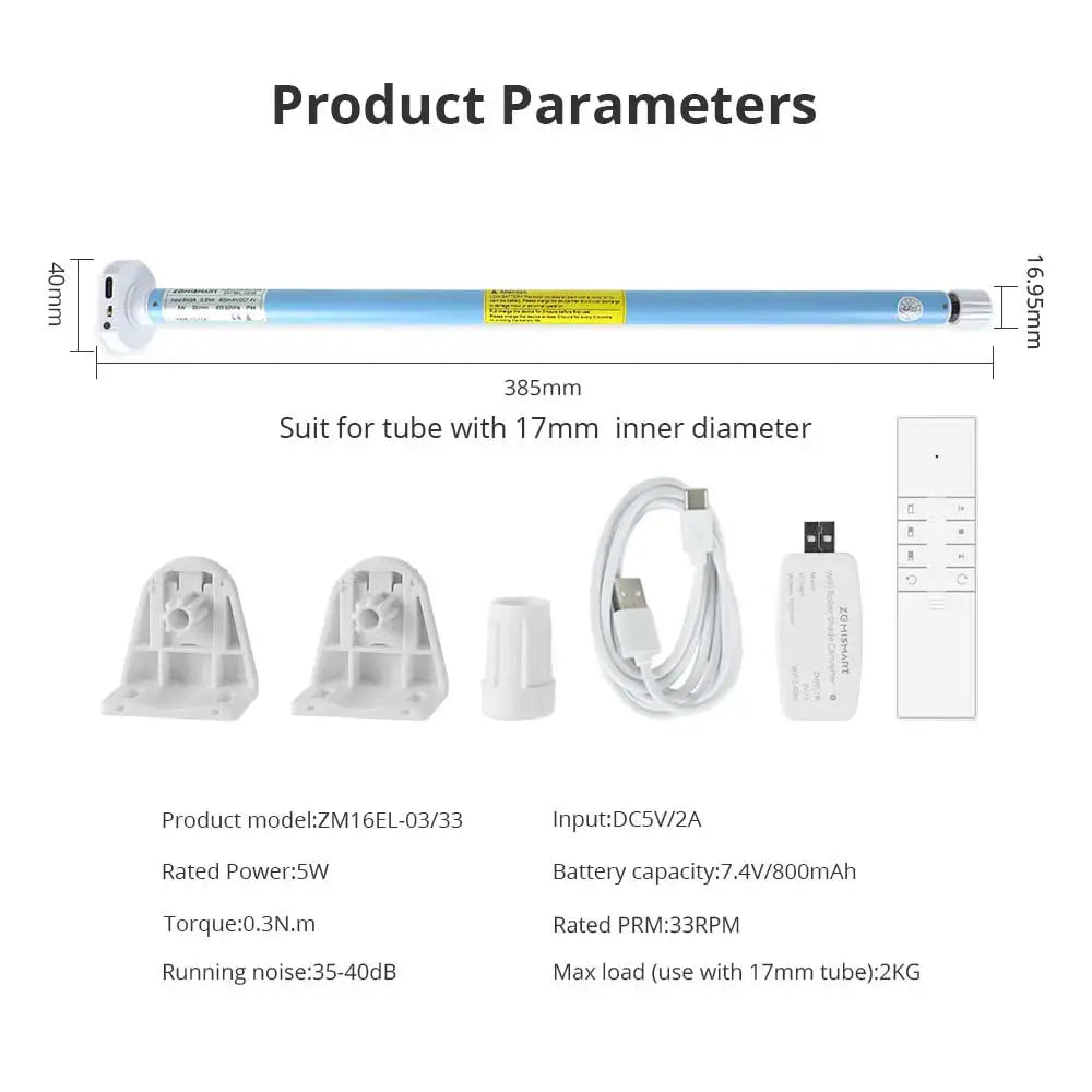 Zemismart WiFi Electric Roller Shade Motor for 17mm 25mm 28mm Tube Built-in Battery Work with Tuya Alexa Google Home Alice Voice