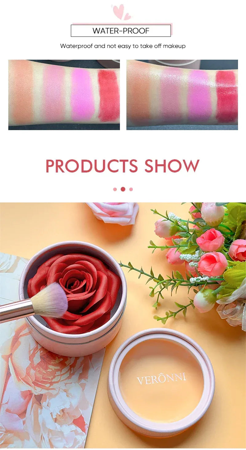 4-Color Rose Petal Blush,Waterproof Blush Cream,Natural Finish,Light Coverage,Perfect Gift for Christmas and Valentine's Day