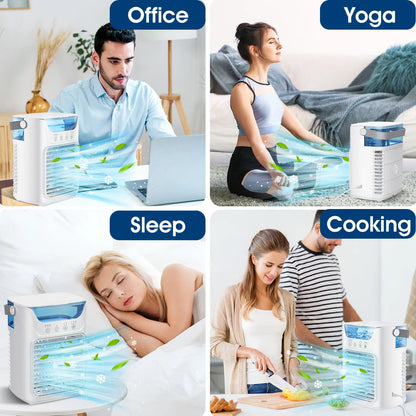 Portable Water Cooling Fan Small Air Humidifier Air Conditioner Water Mist Cooling 3 Speed Fan With Night Light For Home Office