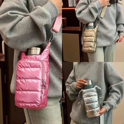 Winter Portable Water Bottle Bag Shoulder Bag Waterproof Thermal Vacuum Mug Cup Sleeve Adjustable Shoulder Strap Durable