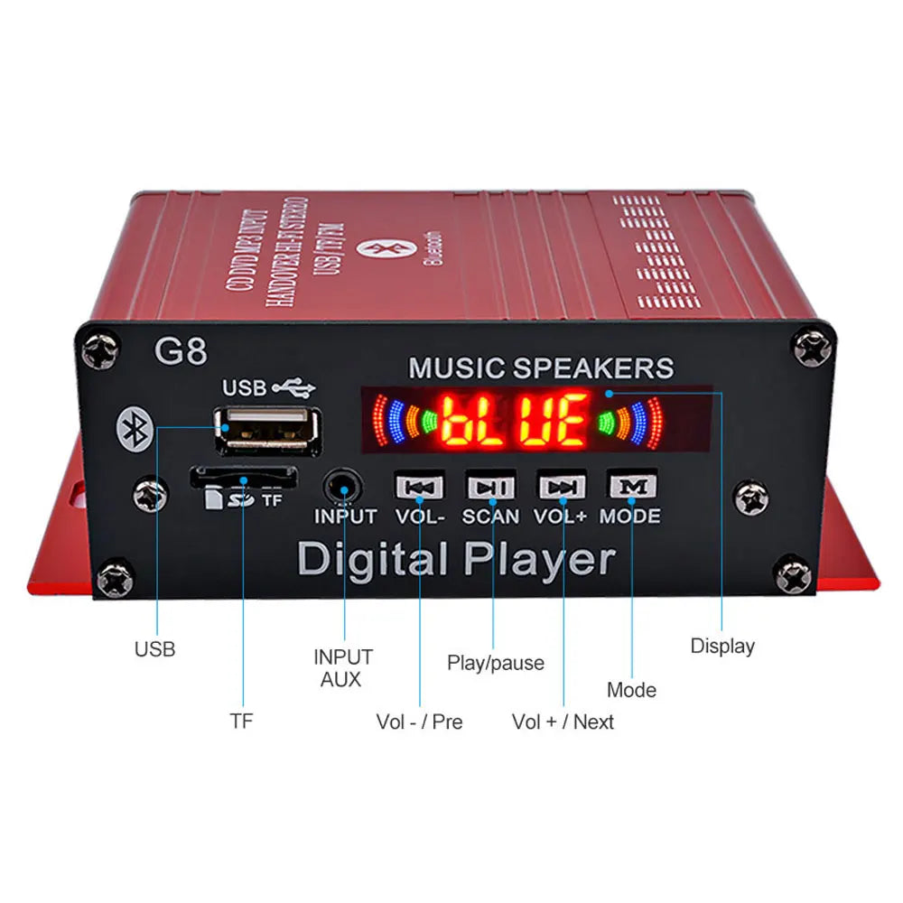 Mini HIFI Stereo Digital Amplifier Channel 2.0 Bluetooth 5.0 FM USB Home Theater Sound System G8  Power Amp Remote Control