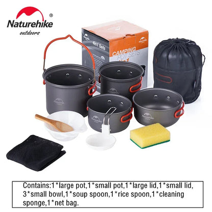 Naturehike Camping Cooking Set Outdoor Picnic Camping Pot Ultralight Portable Picnic Cookware 2-3 Person Hiking Non Stick Pots