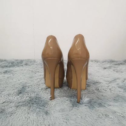LOSLANDIFEN Sexy Peep Toe Platform Women Pumps 14cm Super High Patent Leather Heels Shoes Red Wedding Stilettos Large Size 43 44