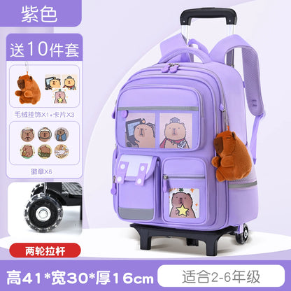 Capybara Rolling School Backpack Children School Bag with Wheels Girls Boys Trolley Schoolbag Rolling Wheeled Backpacks