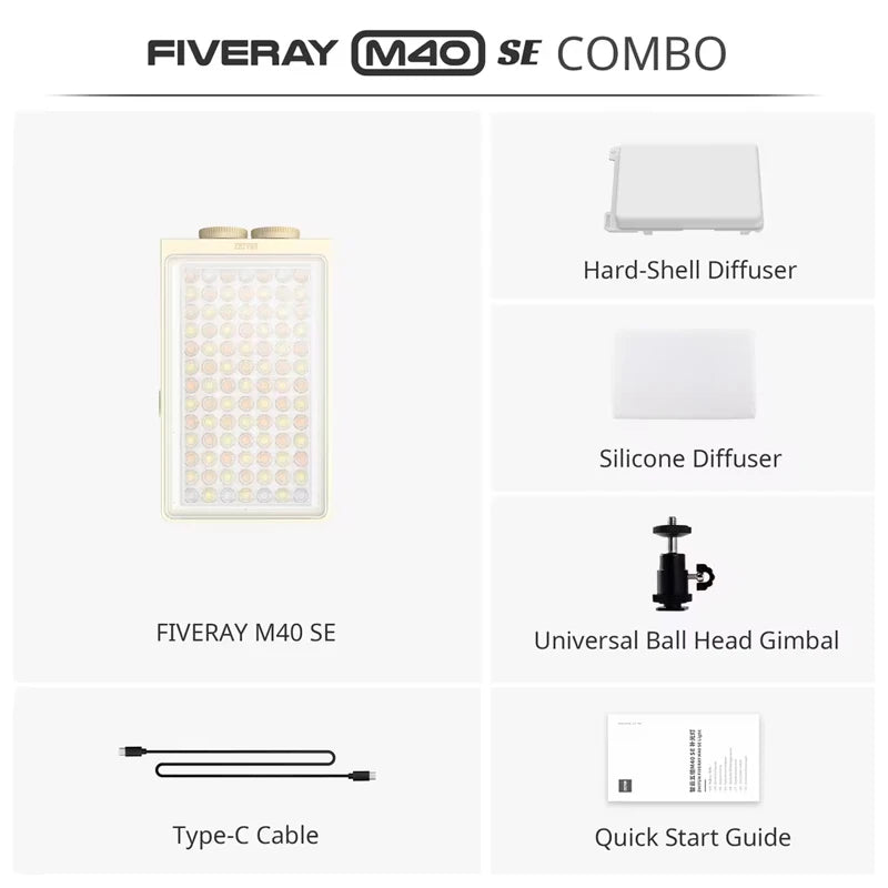 NEW ZHIYUN FIVERAY M40 SE 40W Portable LED Video Light Bi-Color 2700K-8500K Photography Fill Light for Vlog Live Streaming