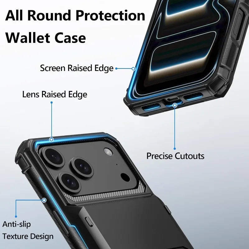 Case For iPhone 17 Pro Max 16 15 Pro Max 14 13 12 11 Heavy Duty Wallet Hidden Flip Slot Protective Hard Back Covers Coque Fundas